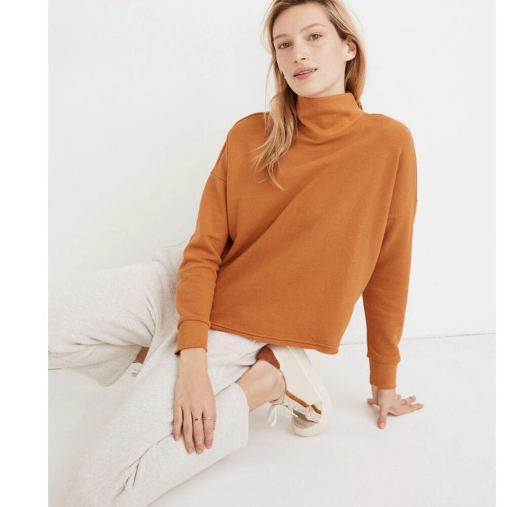 NWT Madewell Hemp-Cotton Mockneck Sweatshirt Burnt Orange‎ Size XS
